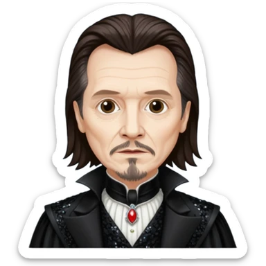 Gary Oldman as Dracula with long dark brown hair, black sequin outfit, without glasses sticker