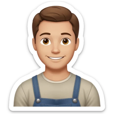 Adult male, light skin, friendly smile, casual farm-style clothes, relaxed posture, muscular, approachable, completely unique from other male roles sticker