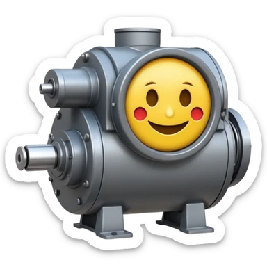 Industrial mechanical motor with a smiley face, emoji for the new electric music genre Motor breaks must be friendly and sellable must be small but clear child friendly, ready to use as a logo sticker