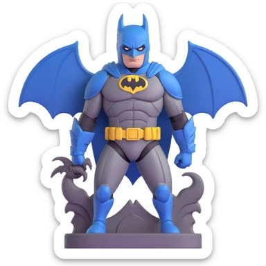 Batman in tactical armor suit with pointed ears, standing on gargoyle sticker