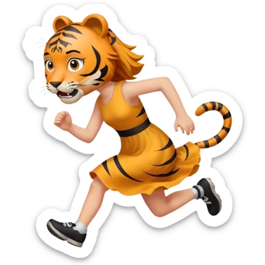 A girl runs away from a tiger sticker