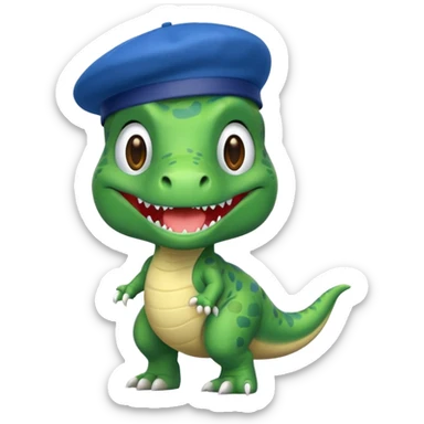 Let’s do a cute green T Rex with a blue French beret sticker