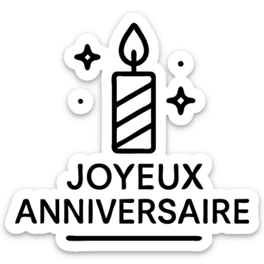 Joyeux anniversaire elegant icon with stylized candle and subtle sparkles, refined monochrome palette sticker