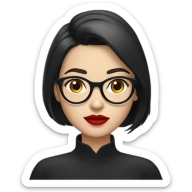 A Russian girl with a dark hairstyle on her shoulders, red lipstick on her lips and glasses for vision sticker