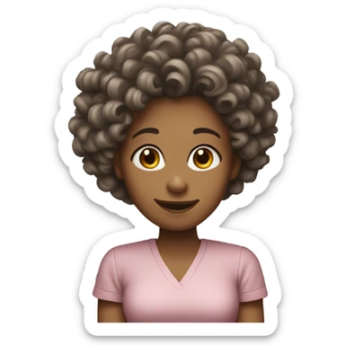 Can you describe an emoji that represents a female character with curly hair and fair skin? Please provide a specific emoji that accurately depicts the characteristics you are describing.  sticker