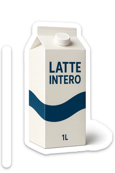 scatola di latte realistica CON LA SCRITTA "LATTE INTERO" IN ITALIANO, iperrealistico 4k sticker