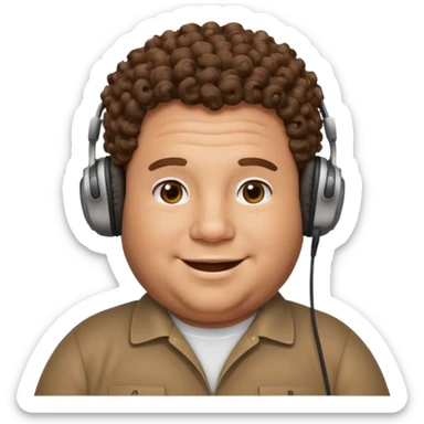 fat man with curly hair and headphones sticker