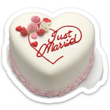 Cute heart shaped cake all cream white with “just married” in cursive on top  sticker
