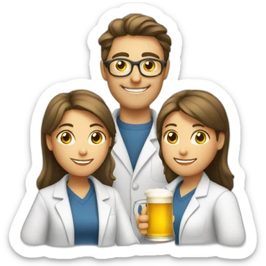 Chemist drinking beer with two Girls sticker