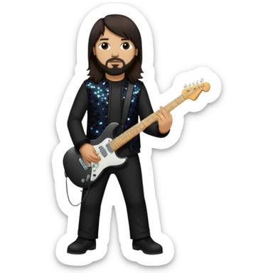 Stephen Carpenter from Deftones with long dark brown hair, light skin, black sequin outfit sticker