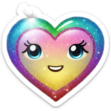 sparkly glittery shiny heart rainbow sticker