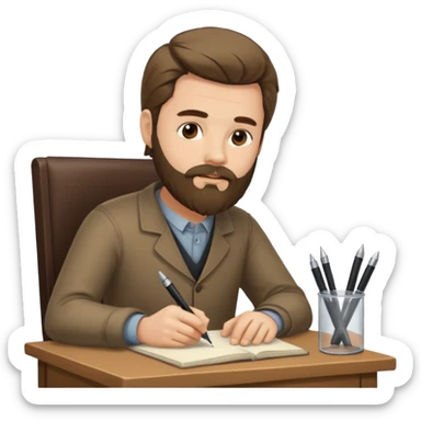 un escritor con barba y cabello medio largo, escribiendo sticker