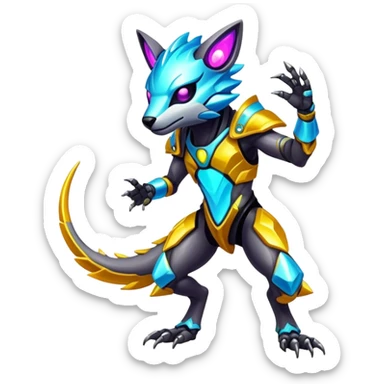 Shiny Epic Edgy Cool Colorful Vibrant Modern Vernid-Protogen-creature-animal, full body sticker