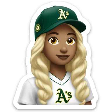 Oakland Athletics young woman black hair baseball cap sticker