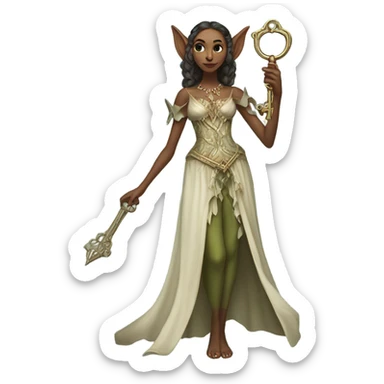 an elf woman login holding a big key sticker