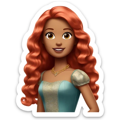 Barbie princess with brown eyes and big long wavy red hair sticker