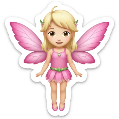 fairy with blonde hair, pink wings, happy, chibi full body sticker