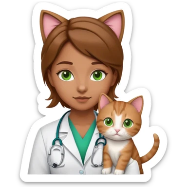 doctor girl medium light brown hair green eyes in a doctor suit and a cute kitty sticker