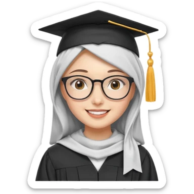 cute white woman with hijab, glasses, and graduation cap sticker