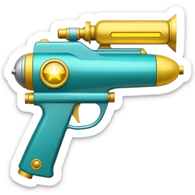 Cartoony Teal and yellow Gamma Tasman plasma ray gun sticker