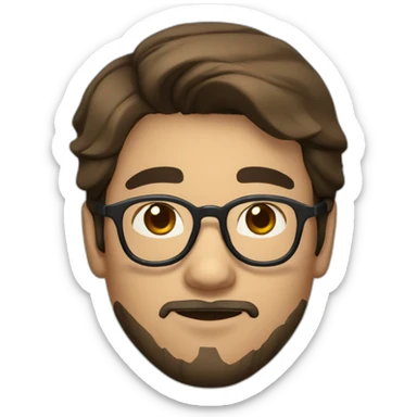 young asian guy brown hair with parting mid long in the middle turtletoise glasses and a beard sticker
