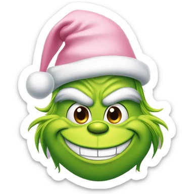 Grinch smiling with a light pink santa hat sticker