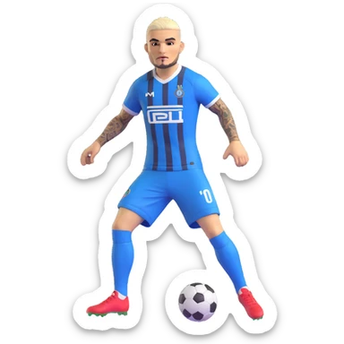 Mauro Icardi football player in a dynamic pose wearing a football jersey expressive energetic no text sticker