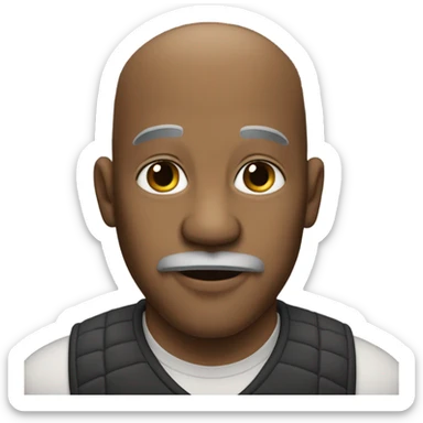 A bald,older heavyset Black man with a salt and pepper colored goatee type beard,  sticker