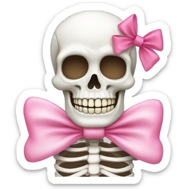 White skeleton with a pink bow sticker