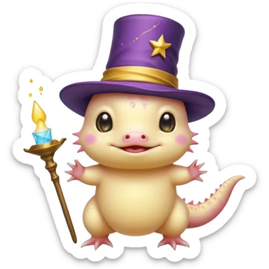 light yellow axolotl with magician hat sticker