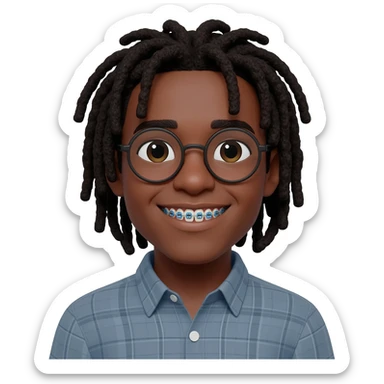 black STUD with locs and glasses and braces NERD sticker