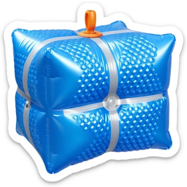 3D render of Bubble Wrapt made of shiny inflatable vinyl, visible seam lines, air valve, highly reflective plastic texture, pool toy aesthetic. sticker