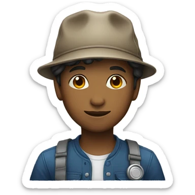 A boy wearing an « assistant » hat sticker