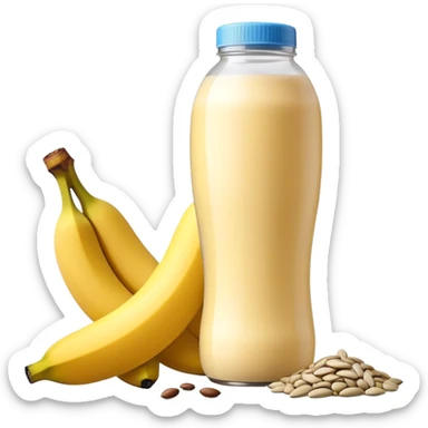 Pre-workout snack: banana with protein shake bottle and sunflower seeds sticker