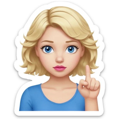 Girl Blonde short wavy hair,  blue eyes, cute blue top, long lashes, pink lips, showing thumbs down 👎  sticker