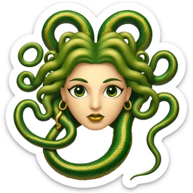 The Sicilian Medusa in gold and green and make the snake hair have snake faces  sticker