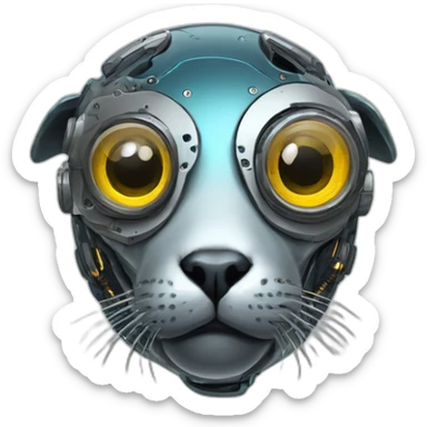 cyborg seal with mechanical eye prosthesis, cyberpunk sticker