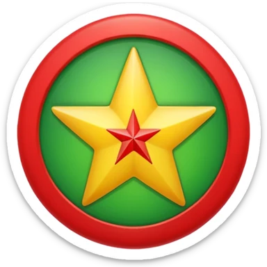 Red background with a green bonded cricle in the middle that inside the green bonded circle is yellow and inside the yellow there is a red star that its edges touches the green bonded circle  sticker