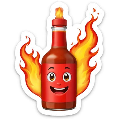 fireball barbecue hot sauce, bottle with fire and smoke, emoji style sticker