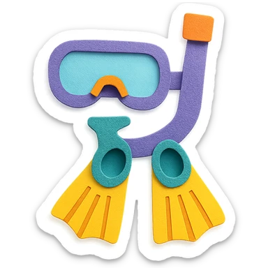 colorful and playful snorkel and flippers in paper-craft style sticker