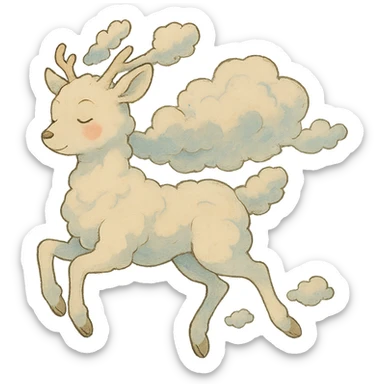 vanilla cloud doe with rosy cheeks, floating with witch grace, ghibli style sticker