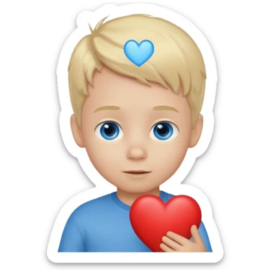 boy 2 years blonde hair blue eyes with heart sticker
