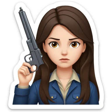 A brunette with long hair girl who is about to kill herself witha gun pointed at her temple sticker