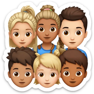 group of children's heads with various hairstyles, fun and diverse sticker