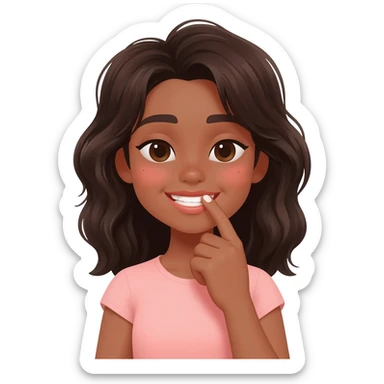 Girl flirting biting her finger Make her have tan skin and dark hair sticker