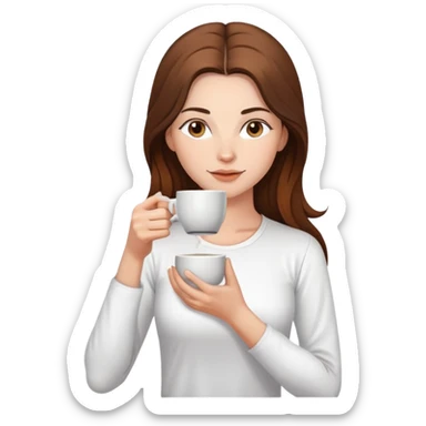 Yoga Woman white shirt long brown hair drinks coffee sticker