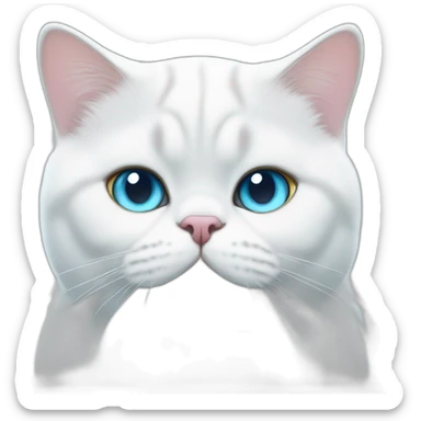 fat white british shorthair cat with iceblue eyes sticker