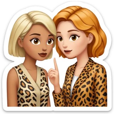 Two women talking to each other, both wearing animal print clothing sticker