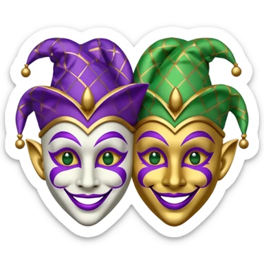 2 jesters masks for mardi gras in purple gold and green like this as the outline: 🎭 sticker