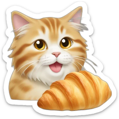 a siberian cat eating a croissant sticker